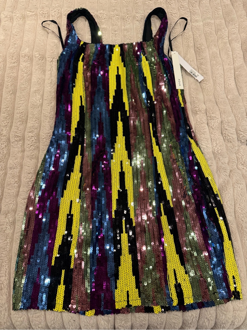 Beautiful Aqua Sequin Stripe lined Mini Dress - Multicolor. NWT
